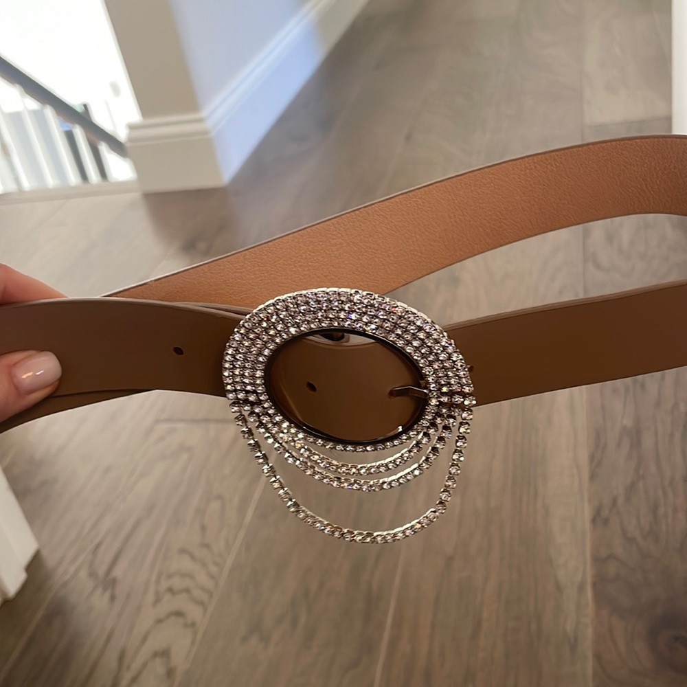 B-belt tan leather belt with rhinestone buckle. SO CUTE